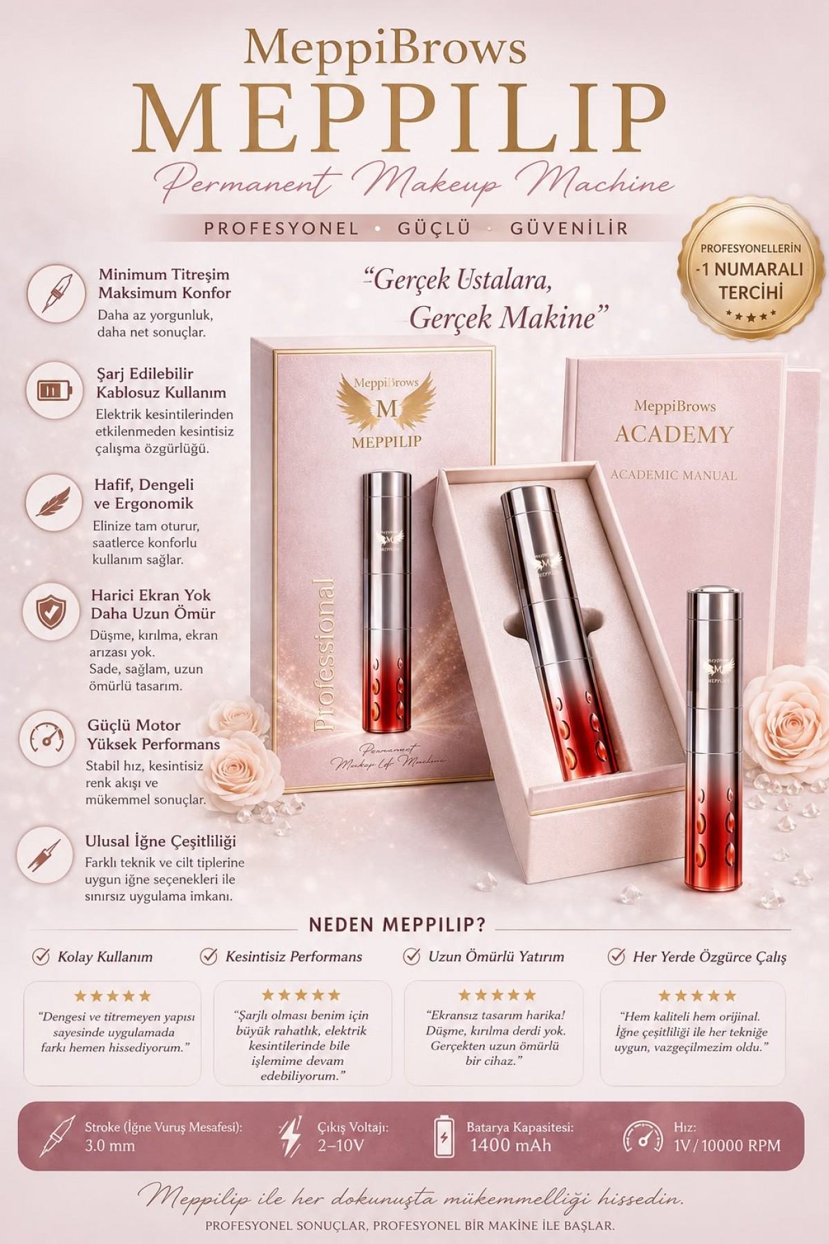 MeppiBrows Premium PMU Kalıcı Makyaj Cihazı